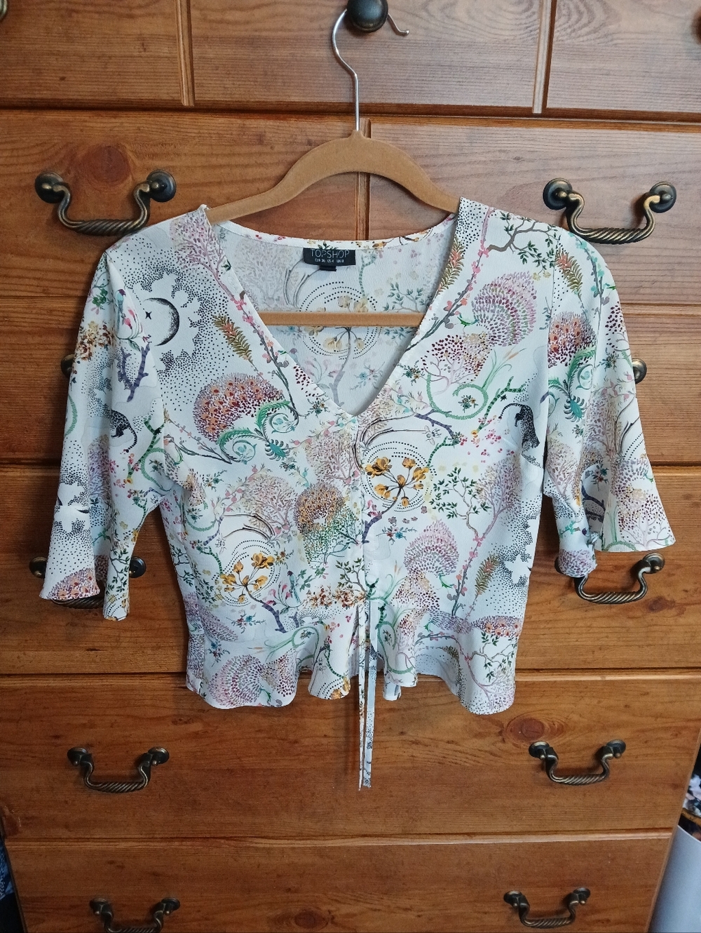 Topshop Multi Floral V-Neck Drawstring Crop Top /Size 4